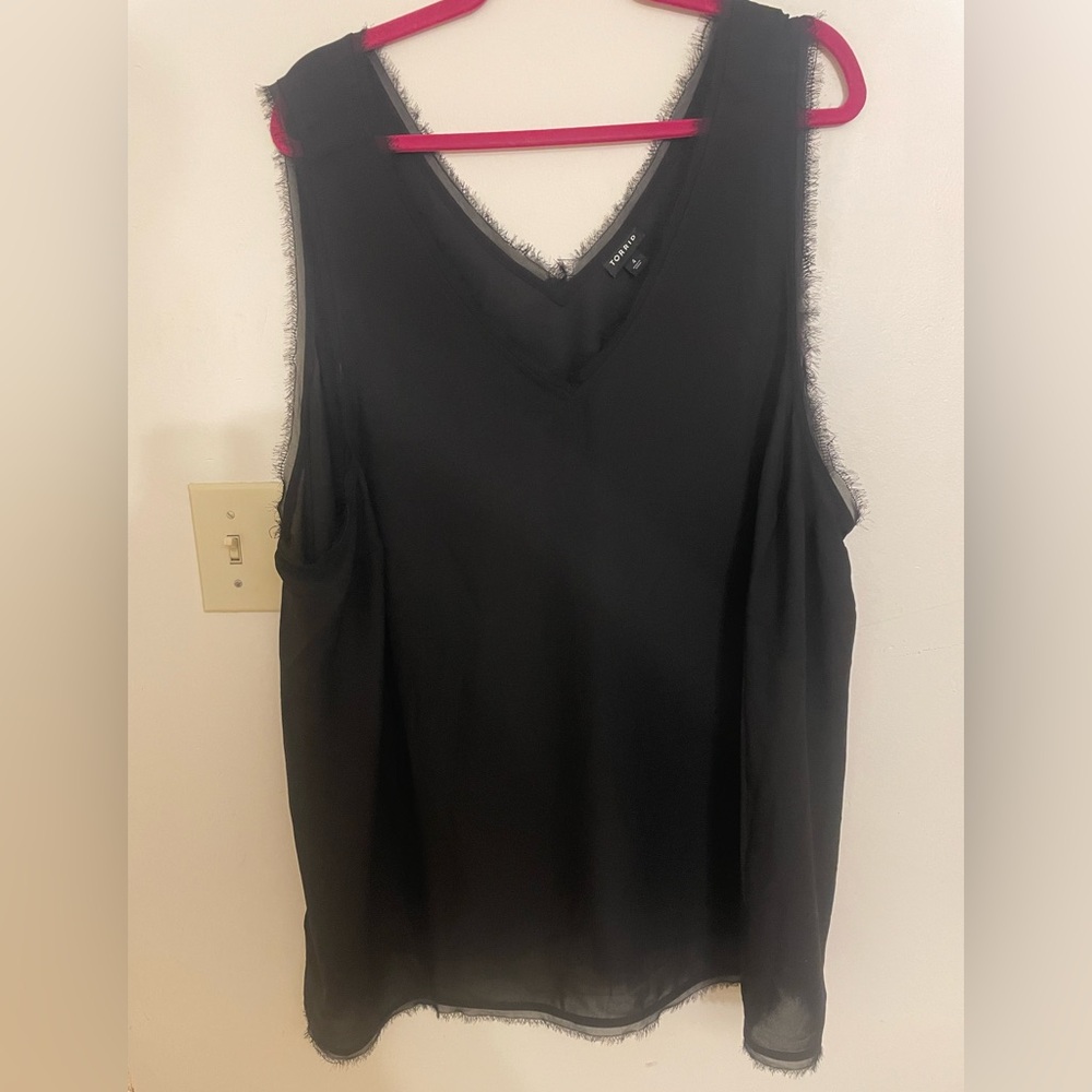 Torrid Black sheer sleeveless Top with light fringe on edges